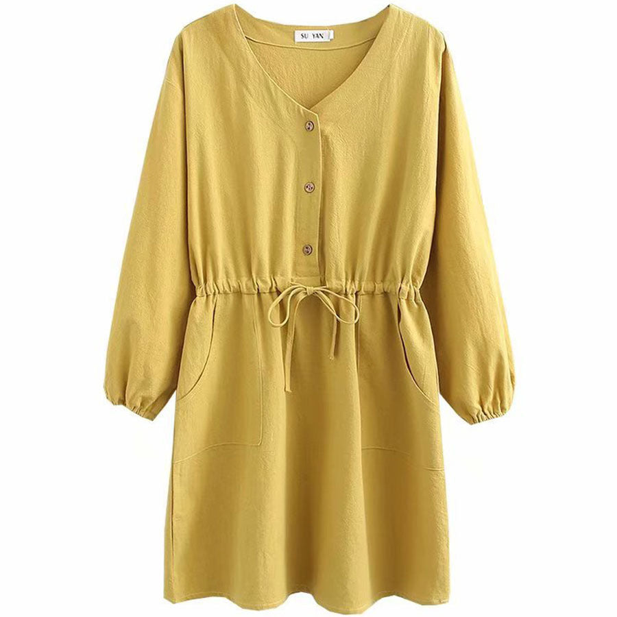 Plus Size Women's Fat Mm200 Kg Spring Dress New Ladies Loose Large Cotton And Linen Waist Dress