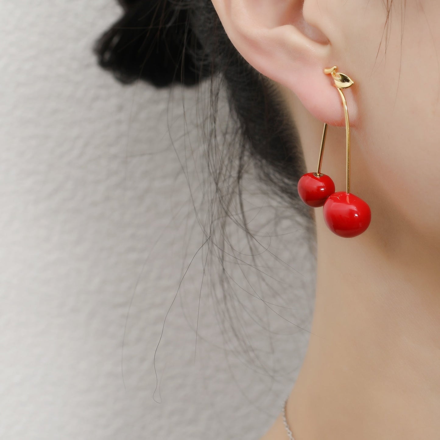 Morandi Color Drip Glazed Cherry-shaped Earrings Temperament