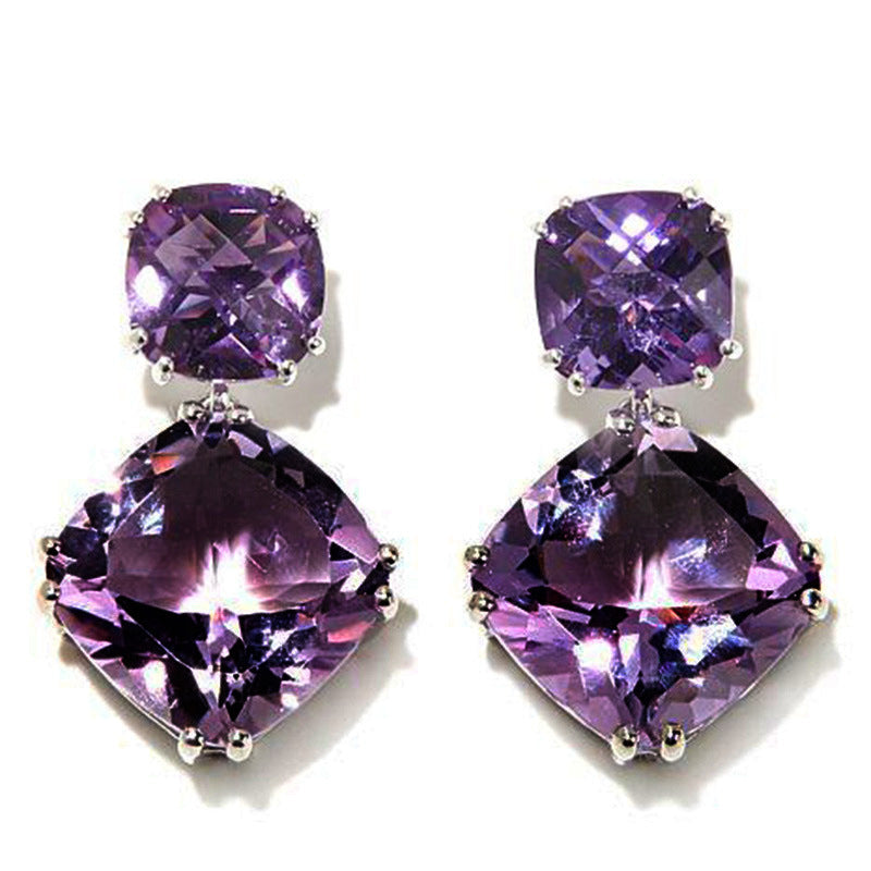 Elegant Mysterious Purple Square Zircon Earrings