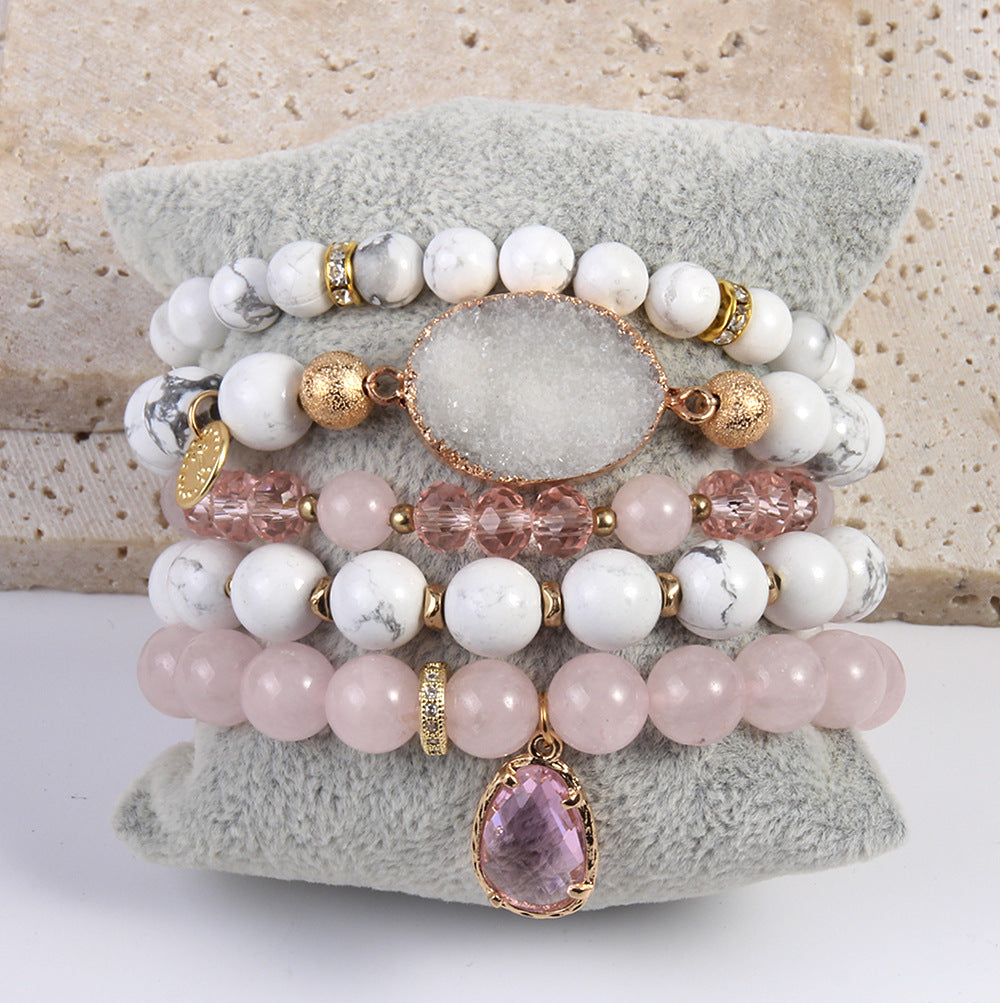 Women's Natural Pink Crystal Glass Crystal Cluster Bracelet