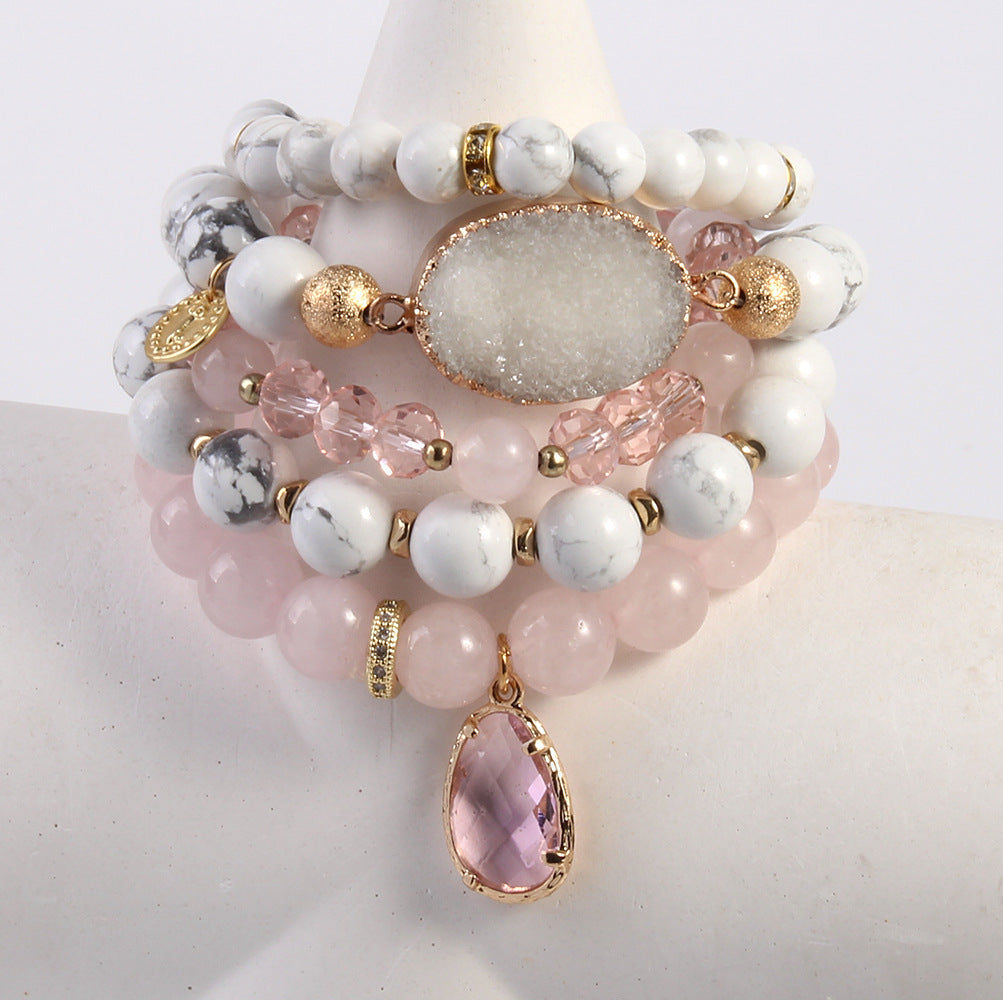 Women's Natural Pink Crystal Glass Crystal Cluster Bracelet