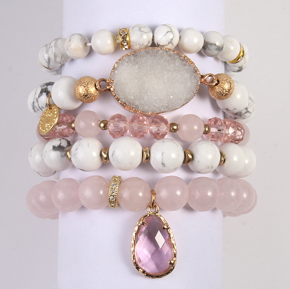 Women's Natural Pink Crystal Glass Crystal Cluster Bracelet