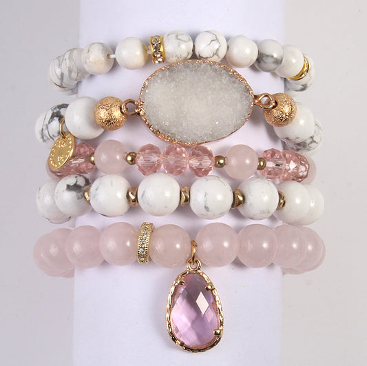 Women's Natural Pink Crystal Glass Crystal Cluster Bracelet