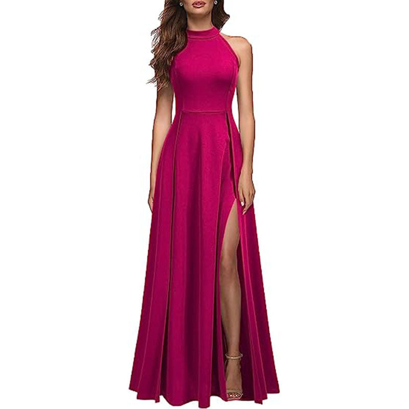 Halter Sexy Slit Short Sleeve Evening Dress